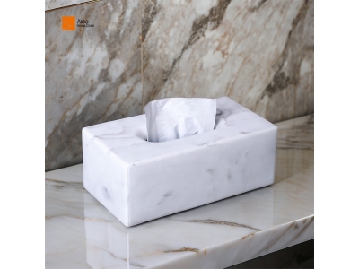 Customized High Quality White Marble Rectangular Resin Tissue Paper Box Luxury Home Bathroom Tissue Box with Rubber Feet Hotels