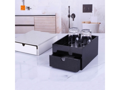 Luxury black Polyresin Home Decor Bathroom Accessories Amenity Storage Hotel Design Custom Resin Amenities Box with drawer