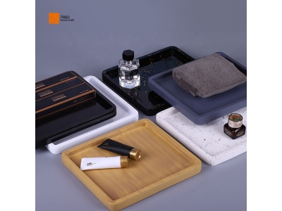 Aleo Multi-Color Square Luxury Vanity Tray OEM Polyresin Towel Holder Platter for 5-Star Hotels Bathroom Amenity Serving Tray