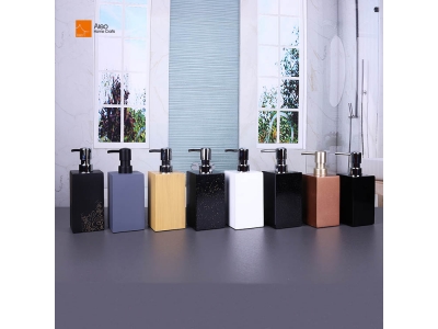 Luxury Hotel Amenities  Square OEM Hand Washing Lotion Bottle with Custom Resin Silver Pump Soap Dispensers