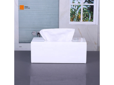 Wholesale Customized White Shinning Rectangle Tissue Box Polyresin Paper Holder from Manufacturer for Hotel Amenities