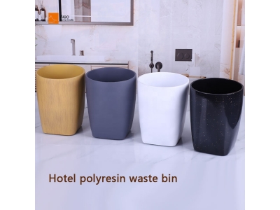 Factory-Made White round Resin Trash Can with Lid Shining Polish Bathroom Accessories Custom Waste Basket Garbage Bin Hotels