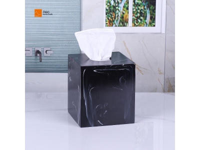  Hotel Rin Black Marble Bathroom Accessory Set Custom Square Paper Tissue Box Holder and Amenity Tray for Hotel Amenities