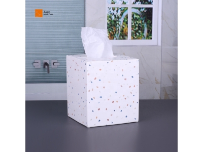 Wholesale Multi-Functional White Terrazzo Resin Cube Square Tissue Box Holder Decorative Paper Cover Box Hotel Bathroom