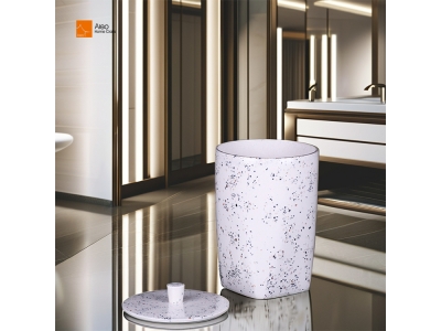 Luxury Sandstone Modern Bathroom Decorative Resin Trash Can Manufacturer Hotel Polyresin Round Terrazzo Waste Bins With Lid