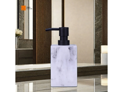 Wholesale White Marble Bathroom Decorative Polyresin Soap Dispenser with Black Pump Customizable for Hotels OEM Lotion