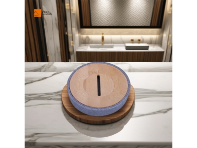  Wholesale Hotel Marble hand made polystone Soap Dish Gray white Round polyresin sand stone Soap Dish with bamboo liner