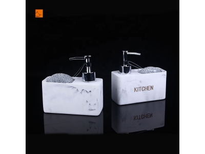  Kitchen Use White Marble Polyresin Rectangle Shape Hand Pump With Clean Sponge Holder Manual 5.5oz Lotion Bottle Pump Dispenser