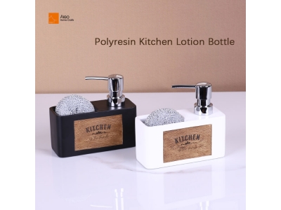 OEM Bathroom & Kitchen Sponge Brush Holder Pump Bottle Hand Liquid White black Soap Dispensers With Imitate Wood Finish