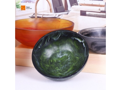  Eco-friendly Solid green Marble Effect Resin Bowl Family Kitchenware,Swirl green Fruit Bowl Salad Bowl for hotel