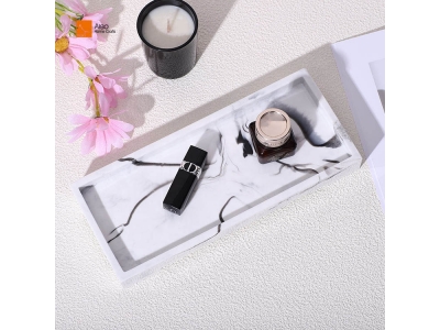  Wholesale Resin White Marble Serving Tray Bathroom Bedroom Decorative Kitchen Counter Top Storage Organizer Vanity Tray