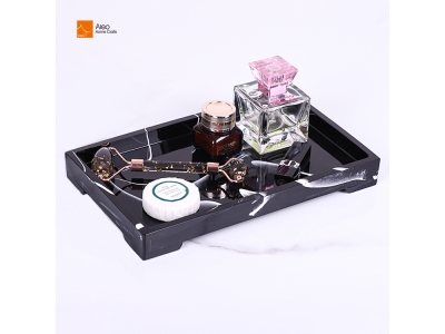 Wholesale Resin Black Marble Serving Tray Bathroom Bedroom Decorative Kitchen Counter Top Storage Organizer Vanity Tray