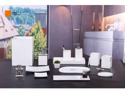  ALEO Custom OEM/ODM Polyresin bathroom Accessories Set White  texture bathroom sets