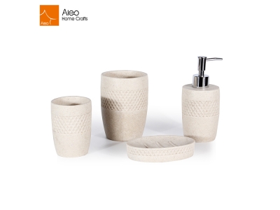 4Pcs High Quality Polystone Bathroom Accessories With Lotion  Soap Dish