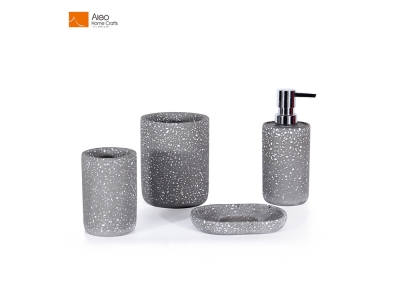 Natural Grey Marble Terrazzo/Polystone  Bath And Vanity Bathroom Accessory Set