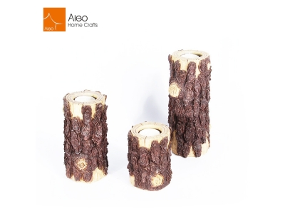 Home Decoration Tree Trunk Shapes Art Wood Candle Holder Set Decorative