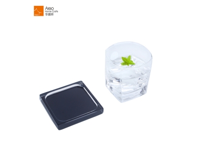  Wholesale Good Quality Square Custom Black Transparent Non-slip Coaster For Water/Tea/Wine