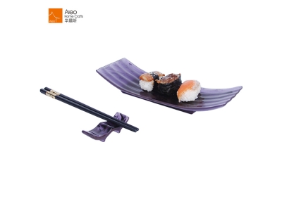 Western Restaurant Polyresin Custom Creative Strip Plate White or Purple Japanese Sushi Rectangle of Barbecue Buffet Plate