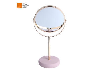 New Design Concrete High-end Cosmetic Round Pink Base Standing Golden Table Mirror For Girl / Festival Promotion