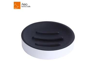  Hot Selling Poly resin Drain White and Black Soap Dish Holder Round Shape Soap Box Bathroom Accessories 