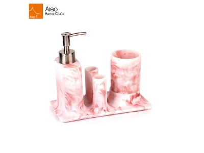 Polyresin Marble Swirl Pink Bathroom Accessories Set For Hotel And Home 