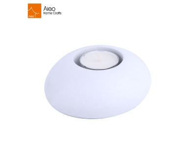 Romantic White Oval Shaped Mini Desk Decor Concrete Cement Tealight Candle Holder