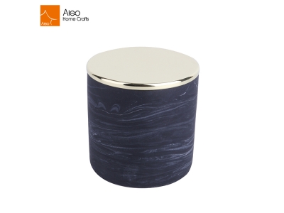 Fashion Home Decor Wholesale Black Marble Candle Jar With Metal Gold Plating Lid