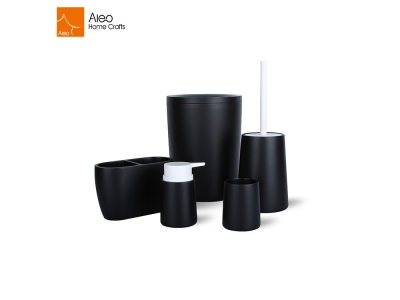 For Europe 5 pcs Black Bathroom Accessory Set With Waste Bin Toothbrush Holder