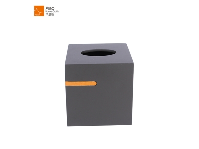 Fashion Brown Square Polystone Hotel Home Tissue Holder Box With Cover