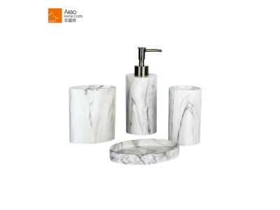 Aleo New Trendy Water Transfer Printing Marble Style Resin Bathroom Set for Home and Hotel 