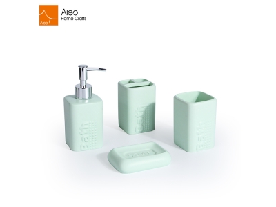 Simple Design 4 Pieces Popular Green Color Resin Bathroom Accessories Set with Soap Dispenser