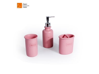 High Quality Modern Solid Pink Bathroom Set 3 pc with Tooth Brush Holder