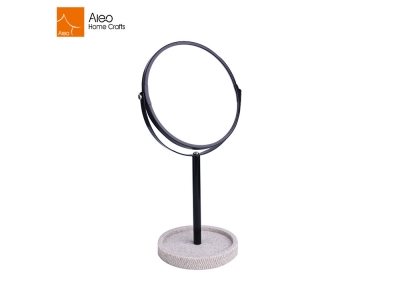 Double Sides Round Shape Table Top Makeup Mirror With Sandstone Base