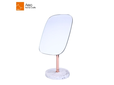 Fashion Household Square Desktop Makeup Mirror With Polyresin Marble Base