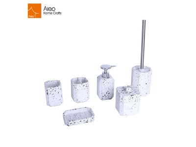 Cheap Terrazzo Decor Resin Bathroom Accessories Set Polyresin Bath Accessory with Lotion Bottle 