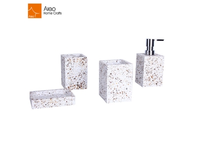 Modern Design Square Shape Polystone Natural Color 4pcs Bathroom Terrazzo Set  