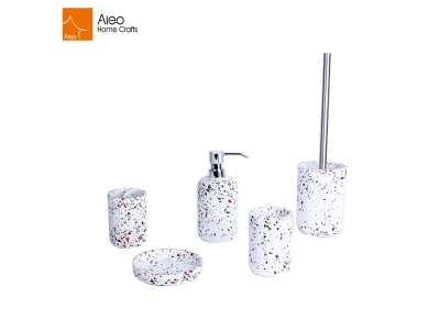 Ruby Terrazzo Sandstone Effect & Round Shape Polyresin Bathroom Accessories Set  