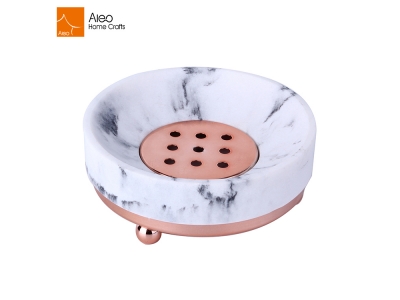 Marble Poly Resin Soap Dish With Rose Golden Metal Base For Bathroom Accessories Sets Hotel Soap Dish 