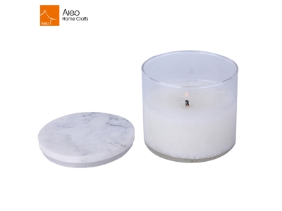 Best Selling Factory Price Home Decorative Frosted White Clear Glass Candle Jar With Polyresin Marble Lid 