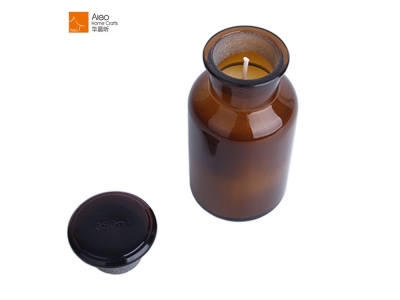 Private Label Clear Brown  Glass Candle Jars Bottle With Glass Lid Big Capacity Natural Scented Candle