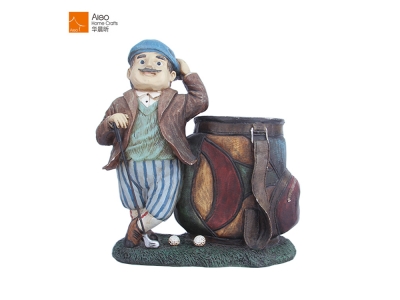 Handmade Polyresin Stand Single Wine Rack Holder Container With Decorative Golfing Man Figurine