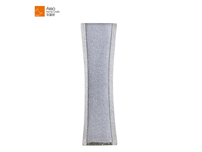 Grey Glitter Square Polyresin Flower Vase For Home Decorations