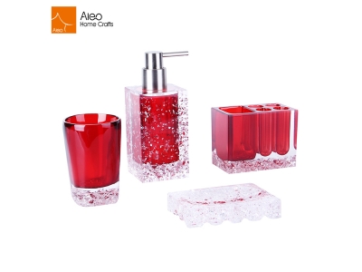 2018 New Design 4 PCS Red Polyresin Bathroom Accessory Sets With Lotion Bottle/Tumbler/Soap Dish