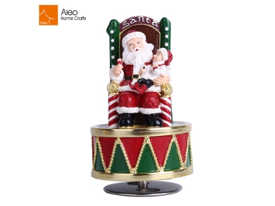 Hot Sale Santa Polyresin Rotating Christmas Winding Music Box For Home/Shop Decoration