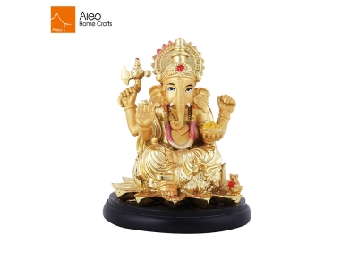 Gold Plating India Idol Hindu Lotus Throne Statues Figurines Ganesh Idols
