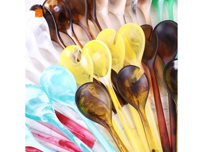 Luxury Brown Aqua Polyresin Swirl Pattern Handcrafted Salad Servers Food Safe Resin Stir Tools for Home & Hotel Party Occasions